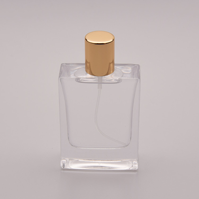 botella de perfume de cristal plana 50ml con el pequeño casquillo del oro