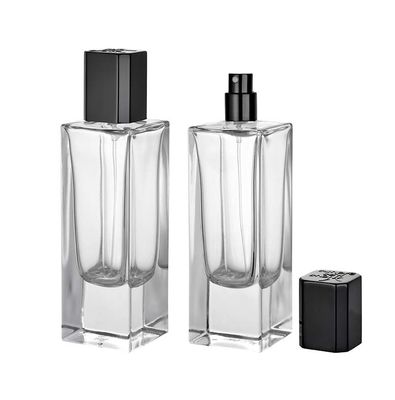 Logotipo personalizado Botellas de perfume de vidrio Crimp Spray Pump Embalaje en varias formas Colores 30ml-100ml