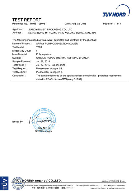 China Jiangyin Meyi Packaging Co., Ltd. Certificaciones